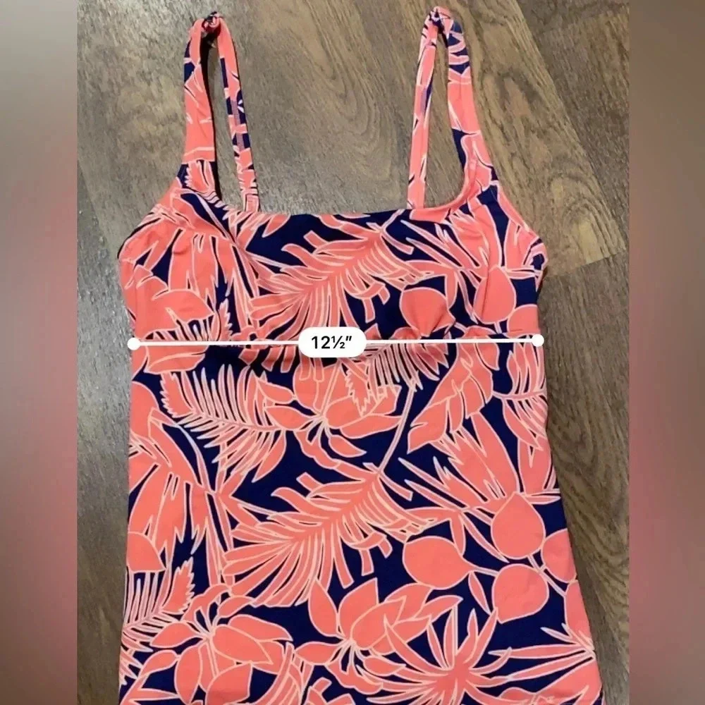 Land’s End Square Neck Underwire Tankini Swimsuit Top Pink Navy Palm Size 2 NWT